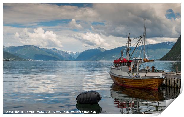 fishing boat in the harbor of Vik Print by Chris Willemsen
