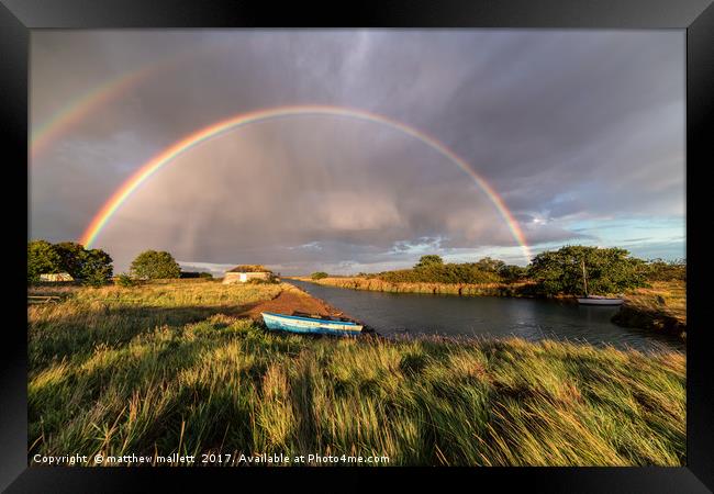 September Rainbow Over Beaumont Essex Framed Print by matthew  mallett