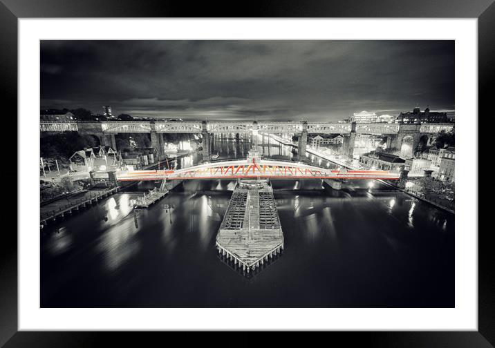 Swing Bridge, red at night. Framed Mounted Print by Toon Photography