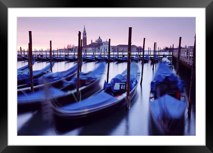 Moored Gondolas in Venice Framed Mounted Print by Martin Williams