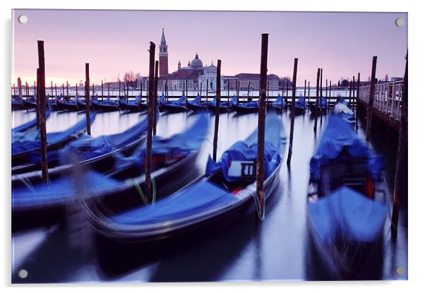 Moored Gondolas in Venice Acrylic by Martin Williams