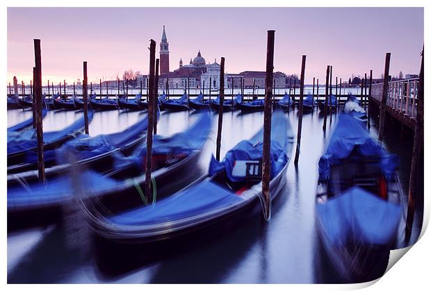 Moored Gondolas in Venice Print by Martin Williams