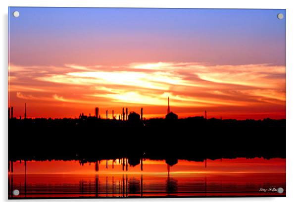 Sunset over Southampton oil terminal Acrylic by Doug McRae