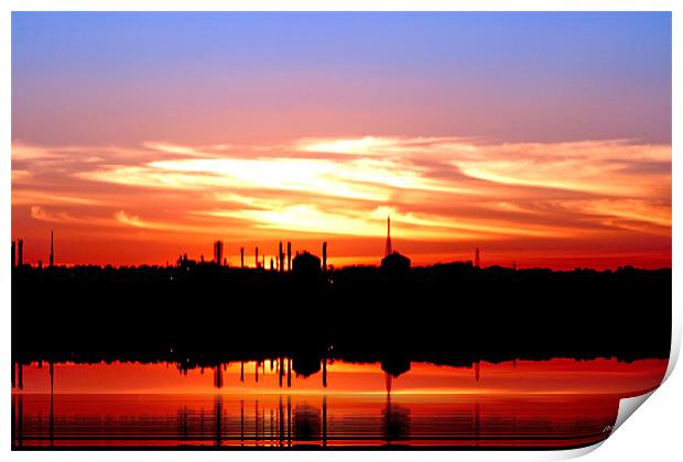 Sunset over Southampton oil terminal Print by Doug McRae