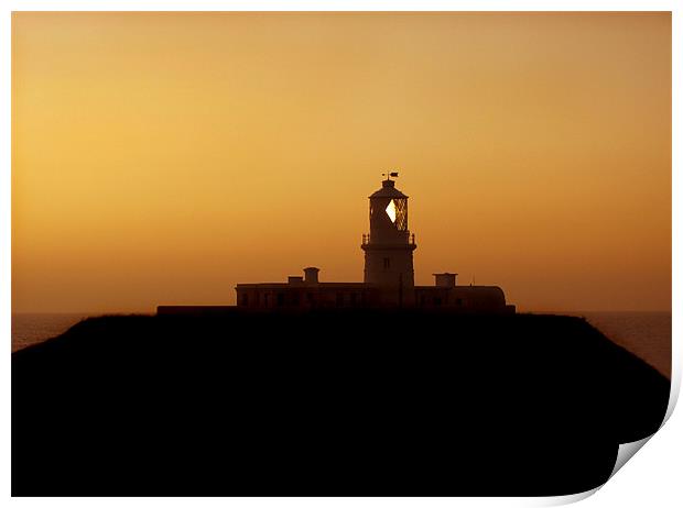 Strumble Head Lighthouse. Ynysmeicl. St Michael,s  Print by paulette hurley