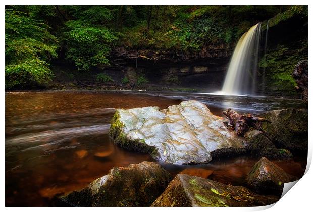 The rock at Sgwd Gwladus waterfall Print by Leighton Collins