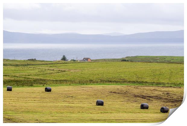 Remote House and Hay Bales on the Isle Of Skye Print by Maarten D'Haese
