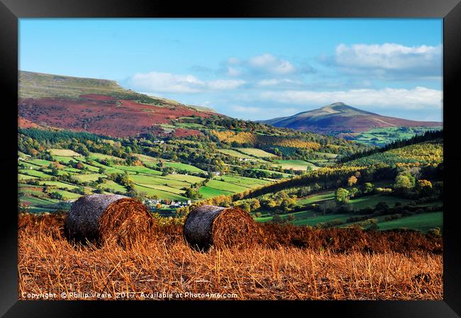 Sugar Loaf and Pen Cerrig Calch in Autumn. Framed Print by Philip Veale