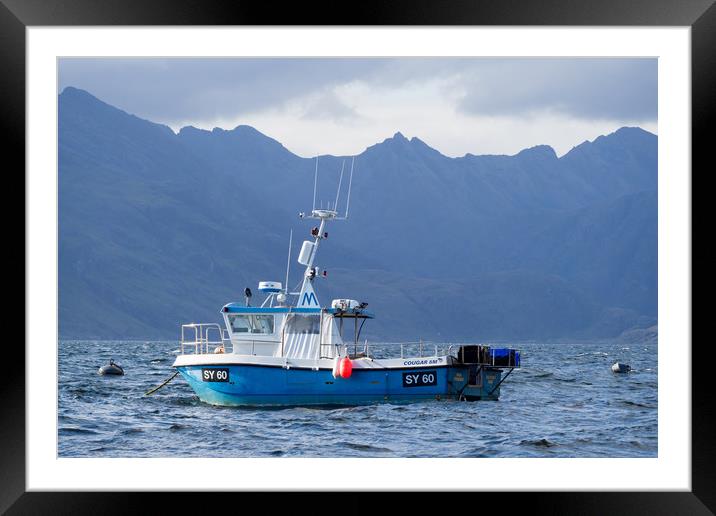 Fishing Boat in Elgol Harbour & Cuillins Mountains Framed Mounted Print by Maarten D'Haese