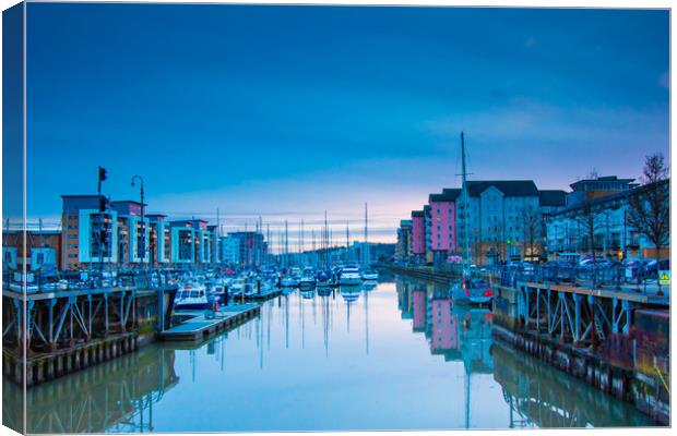 Portishead Marina  The Old Lock Gates Canvas Print by Martin Waters
