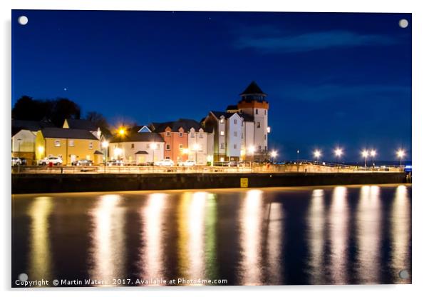 Portishead Seafront by Night Acrylic by Martin Waters