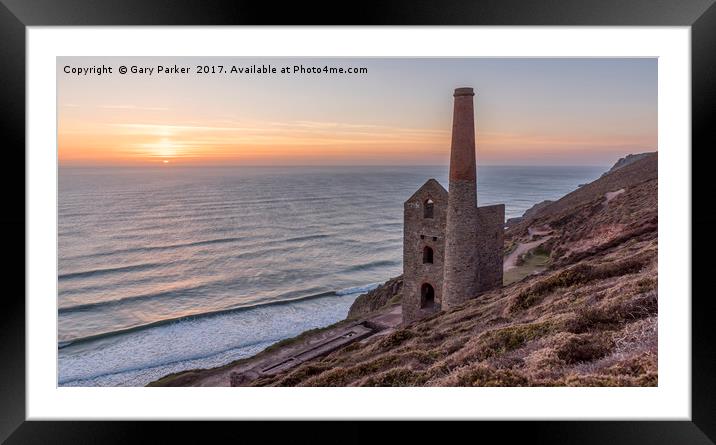 Cornish tin mine at sunset Framed Mounted Print by Gary Parker