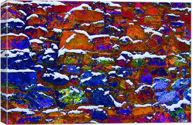 Brick wall multi coloured snow winter Canvas Print by Linda More