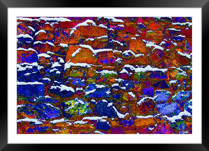 Brick wall multi coloured snow winter Framed Mounted Print by Linda More