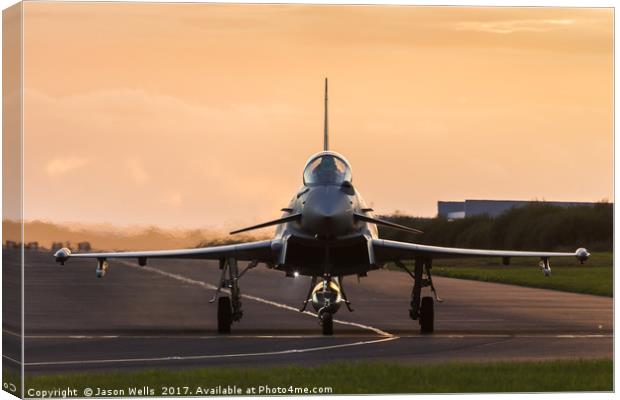 RAF Typhoon taxis out at sunset Canvas Print by Jason Wells