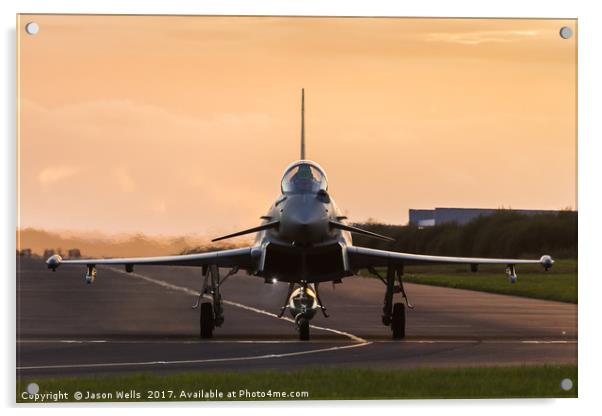 RAF Typhoon taxis out at sunset Acrylic by Jason Wells