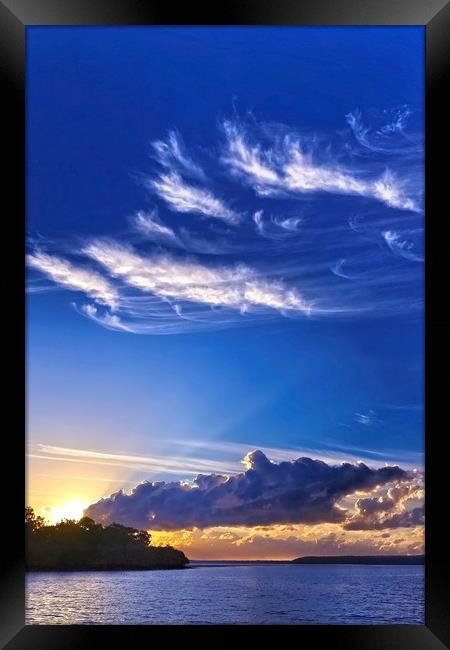 Blue sky sunrise landscape. Framed Print by Geoff Childs