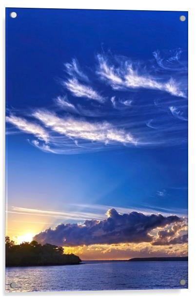 Blue sky sunrise landscape. Acrylic by Geoff Childs