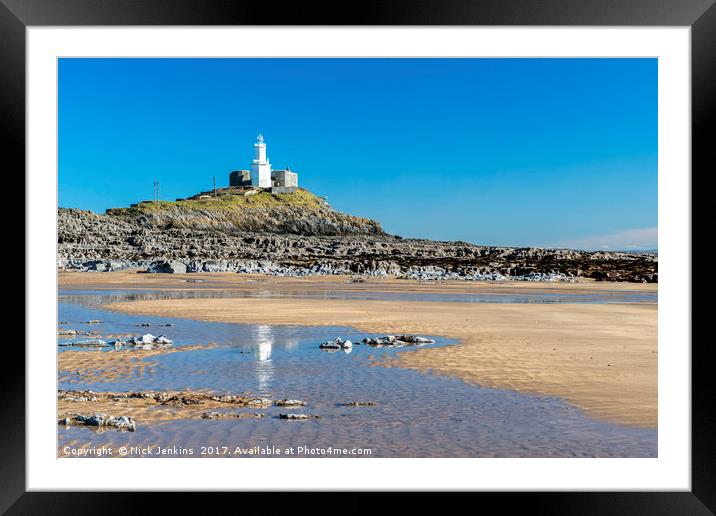 Mumbles Lighthouse from Bracelet Bay Gower Coast Framed Mounted Print by Nick Jenkins