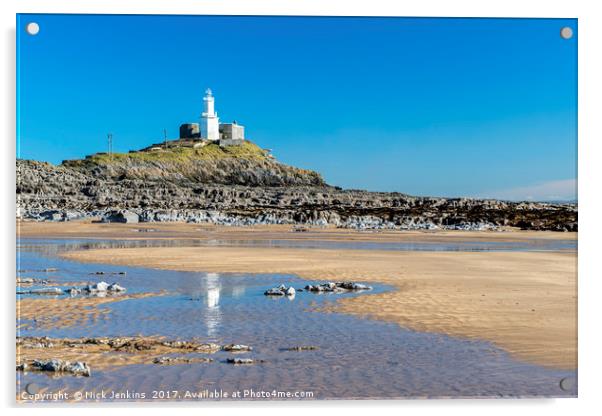 Mumbles Lighthouse from Bracelet Bay Gower Coast Acrylic by Nick Jenkins