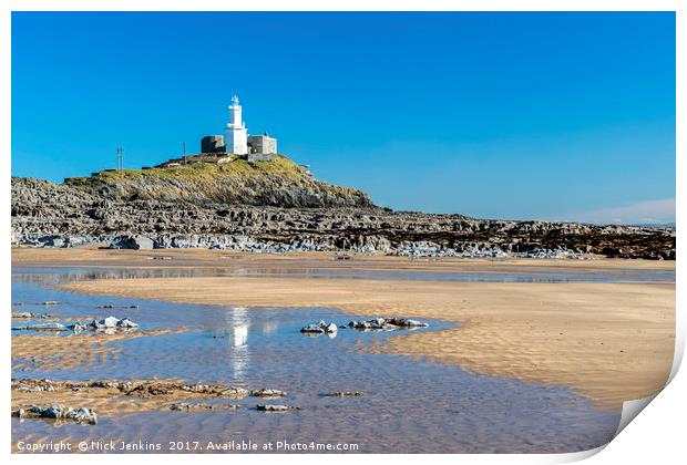 Mumbles Lighthouse from Bracelet Bay Gower Coast Print by Nick Jenkins