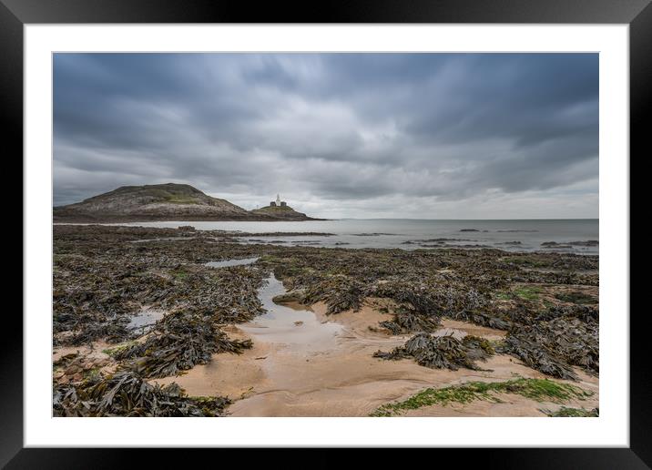 Mumbles lighthouse with the tide going out. Framed Mounted Print by Bryn Morgan