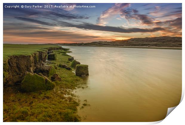 The river Ogmore, south Wales, at sunset.  Print by Gary Parker