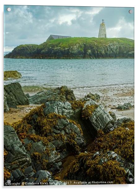 Old Lighthouse at Llanddwyn island Acrylic by Estefanía Rivas Salvador