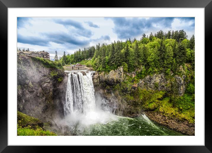 Snoqualmie Falls and Lodge in Summer Framed Mounted Print by Darryl Brooks