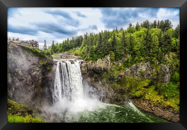 Snoqualmie Falls and Lodge in Summer Framed Print by Darryl Brooks