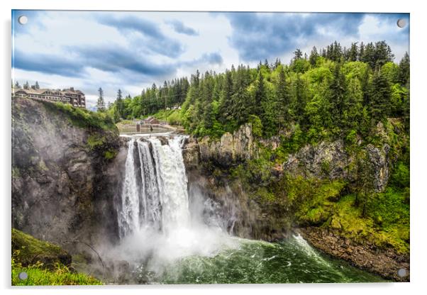 Snoqualmie Falls and Lodge in Summer Acrylic by Darryl Brooks