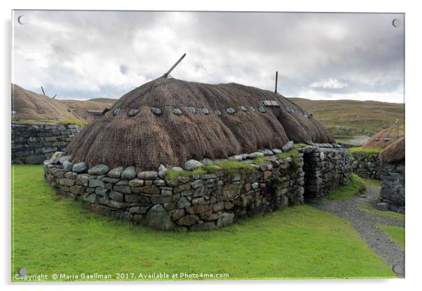 Thatched Blackhouse, Isle of Lewis Acrylic by Maria Gaellman