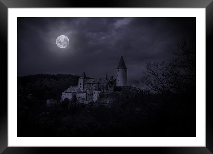 Castle Krivoklat at night.  Framed Mounted Print by Sergey Fedoskin