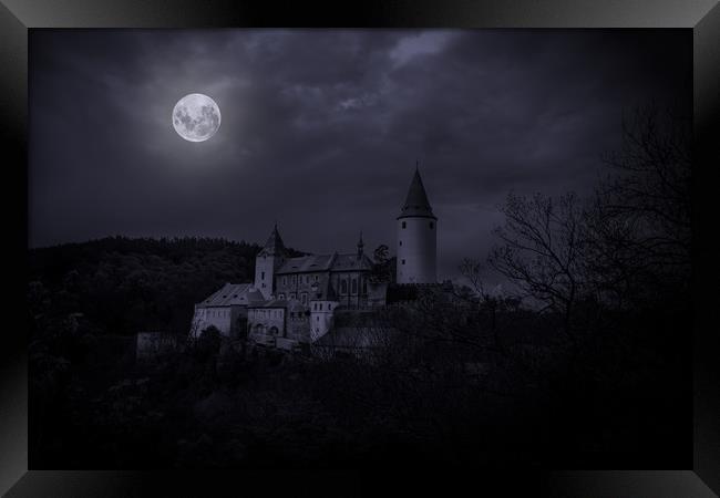 Castle Krivoklat at night.  Framed Print by Sergey Fedoskin