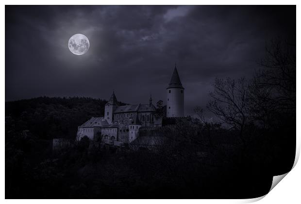 Castle Krivoklat at night.  Print by Sergey Fedoskin