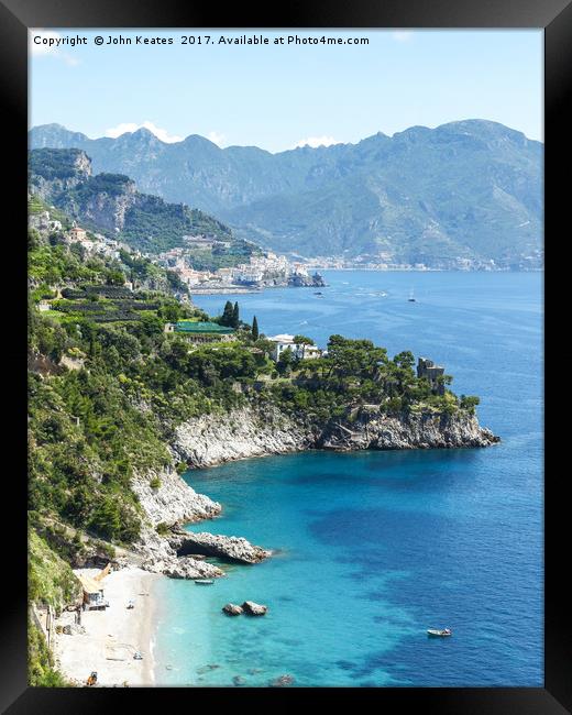 View of a beach and hillside between Positano and Amalfi Coast C Framed Print by John Keates