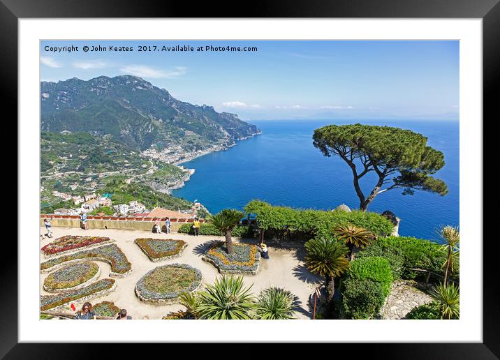 A view of the Amalfi Coast from the formal gardens Framed Mounted Print by John Keates