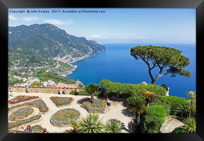 A view of the Amalfi Coast from the formal gardens Framed Print by John Keates