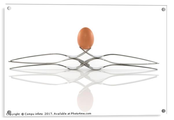egg balance on six forks Acrylic by Chris Willemsen