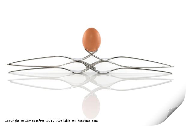 egg balance on six forks Print by Chris Willemsen