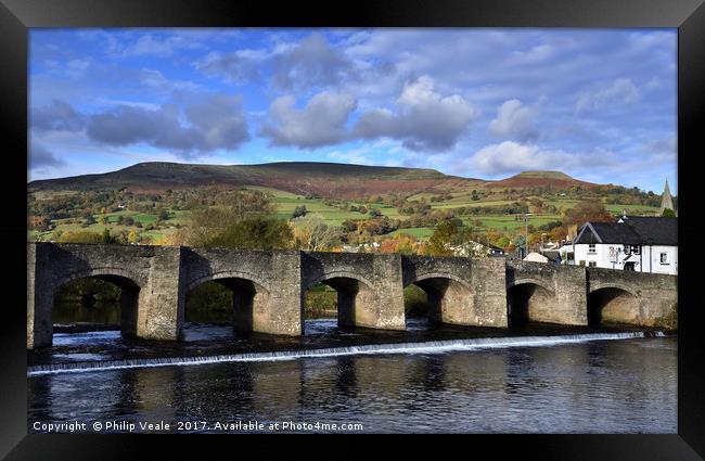 Crickhowell Bridge and Table Mountain in Autumn. Framed Print by Philip Veale