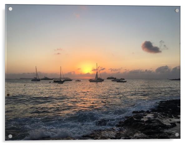 Sun setting in ibiza at cafe mambo Acrylic by Paul Raynard