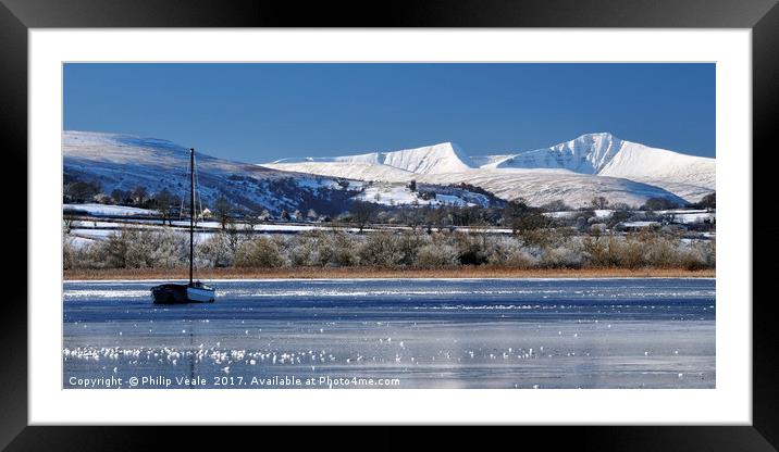 Llangorse Lake Frozen Solid. Framed Mounted Print by Philip Veale