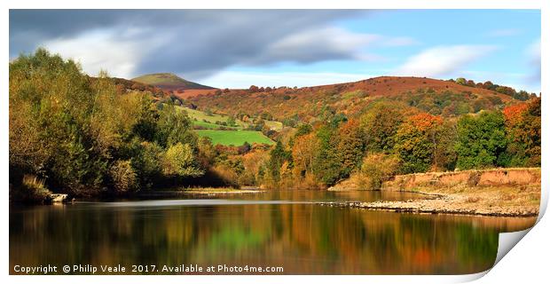 Sugar Loaf and the River Usk in Autumn. Print by Philip Veale
