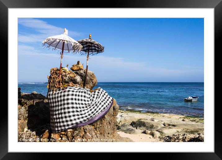 Balinese shrine on Bingin Beach Framed Mounted Print by Kevin Hellon