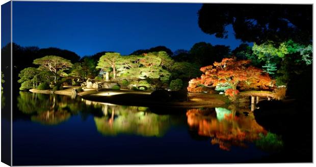 Rikugien Japanese Garden at Night Canvas Print by Justin Bowdidge