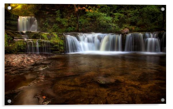 Sgwd Ddwli Isaf waterfalls South Wales Acrylic by Leighton Collins