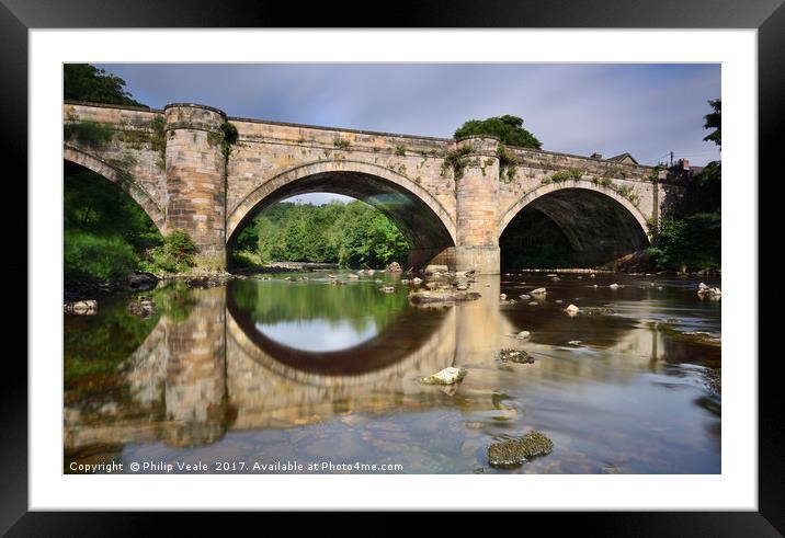 Richmond Bridge Reflection in River Swale. Framed Mounted Print by Philip Veale