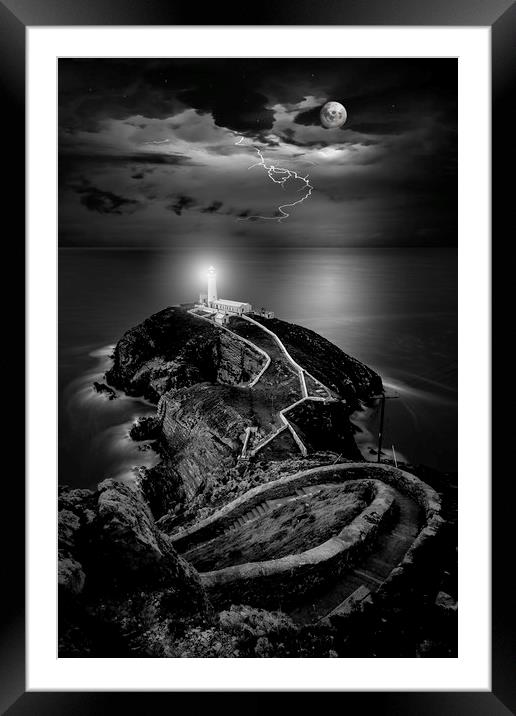 Lightning over South Stack Framed Mounted Print by K7 Photography