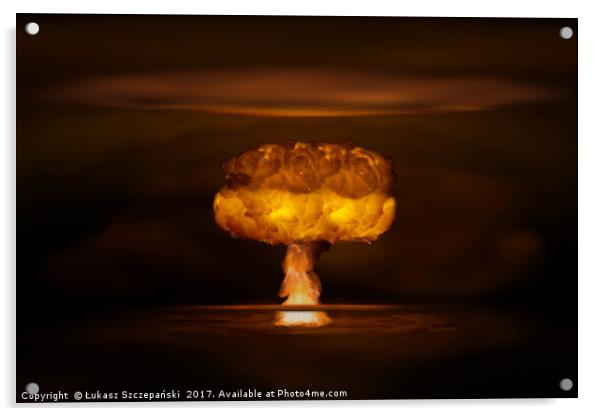 Atomic bomb realistic explosion, orange color with Acrylic by Łukasz Szczepański